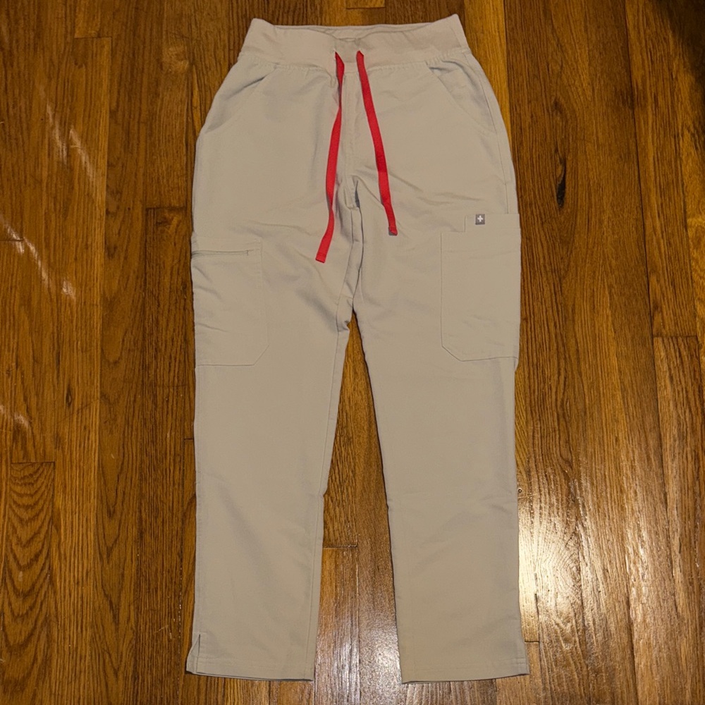 Figs Women's Beige Cargo Pants with Red Drawstring